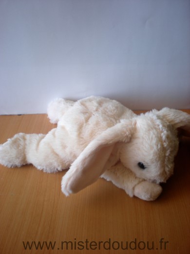 Doudou Lapin 0 Peluche ecru rose Interieur des oreilles et sous les pattes rose