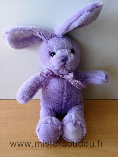 Doudou Lapin 0 Peluche mauve ruban assis 