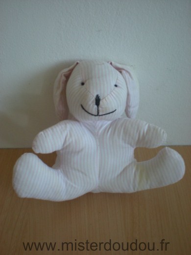 Doudou Lapin - marque non connue - Rayé rose blanc 