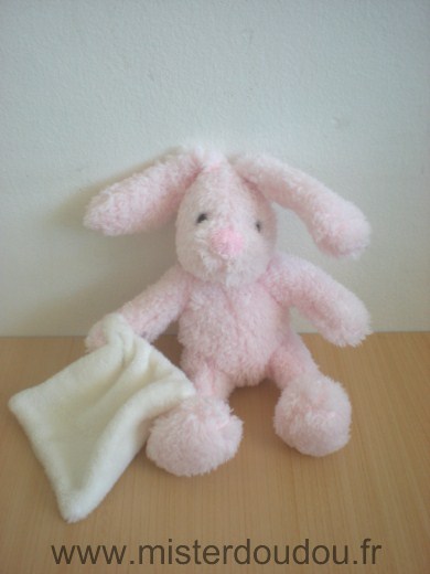 Doudou Lapin - marque non connue - Rose mouchoir blanc 