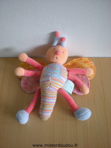 Doudou Libellule Moulin roty Zéphir et zoé - rayé rose orange 