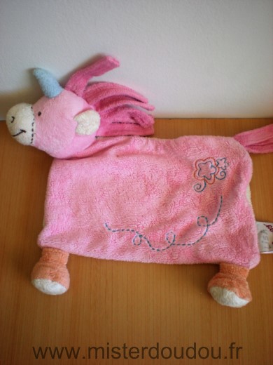 Doudou Licorne Bengy Rose ecru 