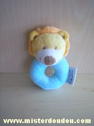 Doudou Lion Amtoys Bleu ciel jaune orange 