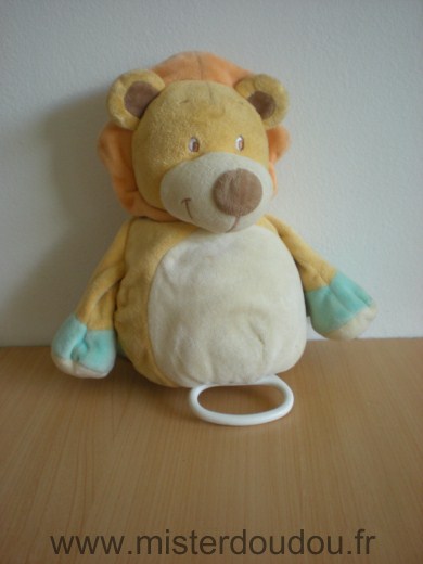 Doudou Lion Amtoys Jaune blanc bleu 