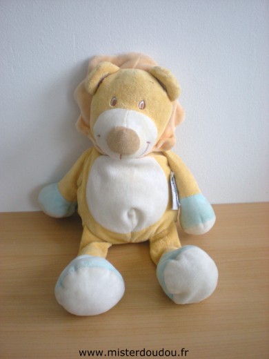 Doudou Lion Amtoys Jaune blanc bleu 