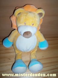 Doudou Lion Amtoys Jaune orange bleu blanc 