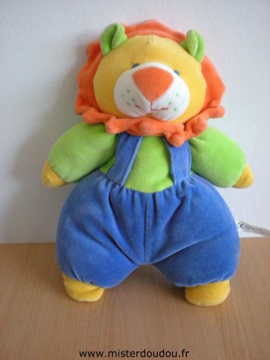 Doudou Lion Auchan Vert bleu orange 