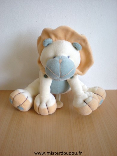 Doudou Lion Babibou Beige bleu 