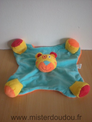 Doudou Lion Bawi Bleu jaune rouge 