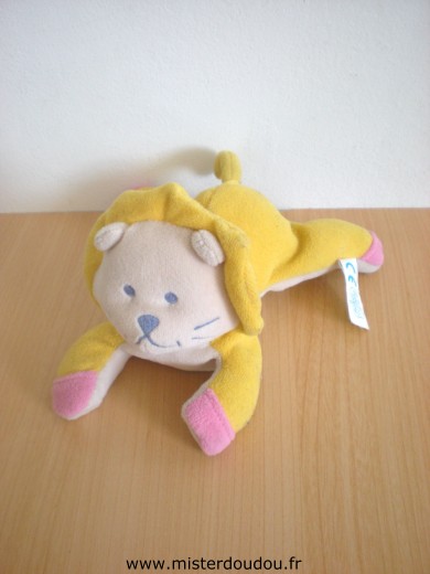 Doudou Lion Bébé confort Jaune beige rose Pattes aimantées