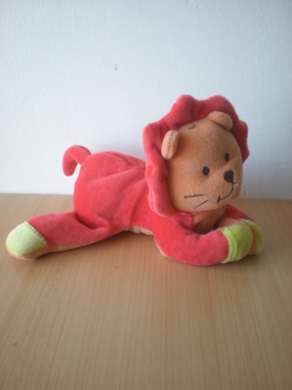 Doudou Lion Bébé confort Rouge orange pattes aimantées 