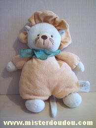 Doudou Lion Bengy Beige  foulard vert En tissus éponge