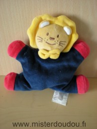 Doudou Lion Bengy Bleu marine rouge jaune Semi plat