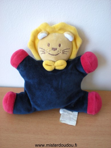 Doudou Lion Bengy Bleu marine rouge jaune Semi plat