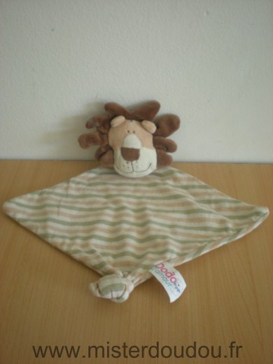 Doudou Lion Dodo d amour Beige vert blanc raye 