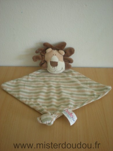 Doudou Lion Dodo d amour Beige vert blanc raye 