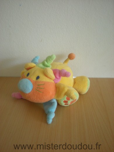 Doudou Lion Jollybaby Jaune orange bleu vert rose Pouet dans le ventre