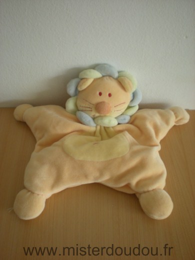 Doudou Lion Jollybaby Semi plat jaune saumon bleu 