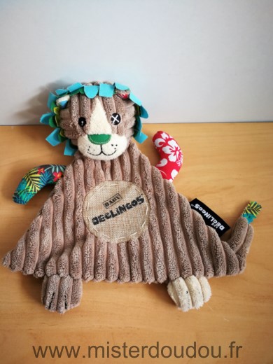 Doudou Lion Les deglingos Marron 