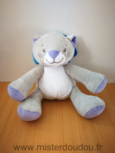 Doudou Lion Luc et lea Gris blanc bleu 