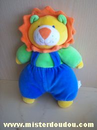 Doudou Lion Luckson Vert salopette bleue crinière orange 