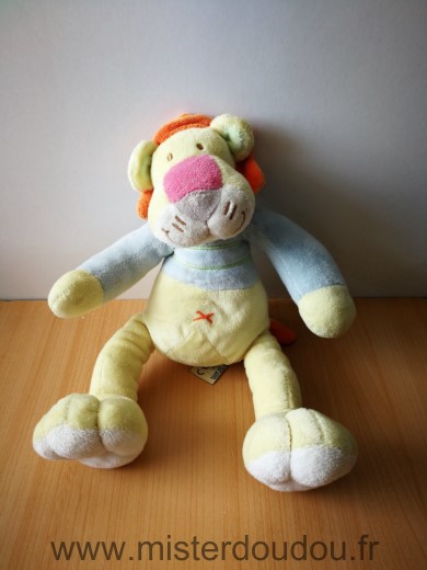 Doudou Lion Mots d enfants Bleu jaune 