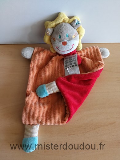 Doudou Lion Mots d enfants Orange rouge 