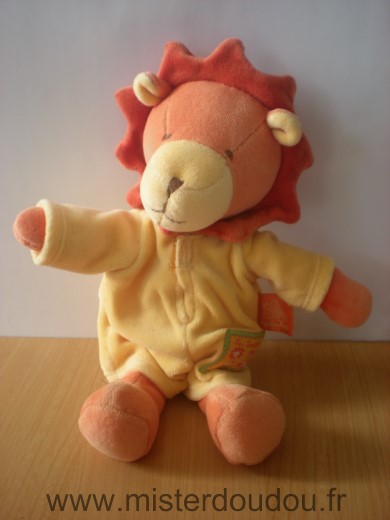 Doudou Lion Moulin roty Orange jaune les loustics 