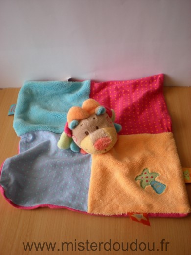 Doudou Lion Nattou Bleu orange rose 