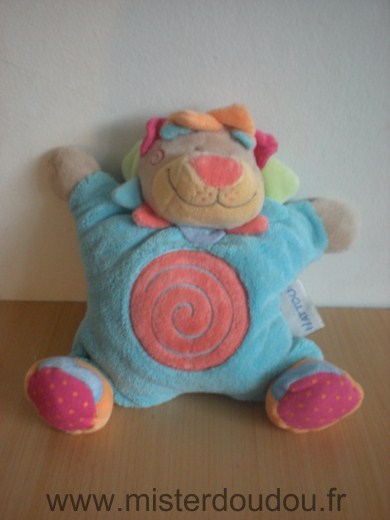 Doudou Lion Nattou Bleu spirale rose 