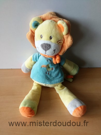 Doudou Lion Nicotoy Jaune bleu 