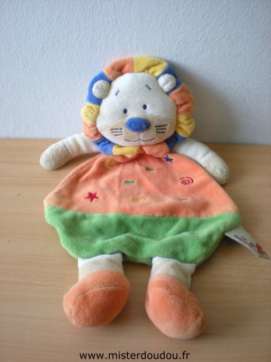 Doudou Lion Nicotoy Orange vert 