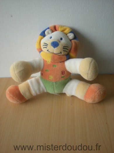 Doudou Lion Nicotoy Orange vert bleu jaune 