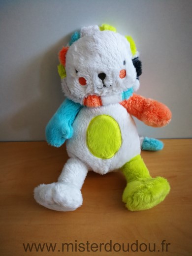 Doudou Lion Orchestra Blanc bleu orange vert 