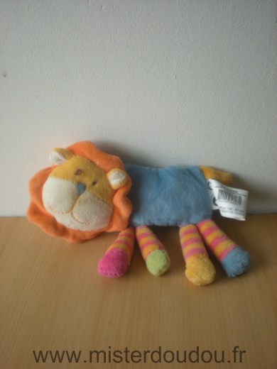 Doudou Lion Playkids Bleu orange jaune 