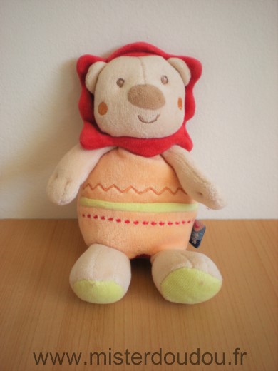 Doudou Lion Sucre d orge Beige orange rouge 