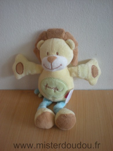 Doudou Lion Tex Jaune vert bleu 