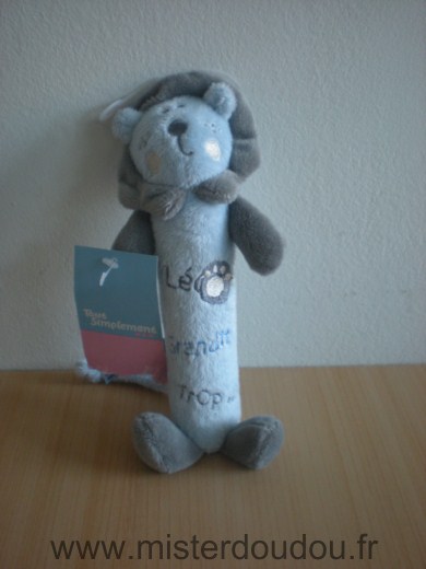 Doudou Lion Tout simplement Léo bleu gris avec un pouet dans le ventre 