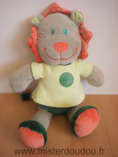 Doudou Lion Tout simplement Vert gris orange 