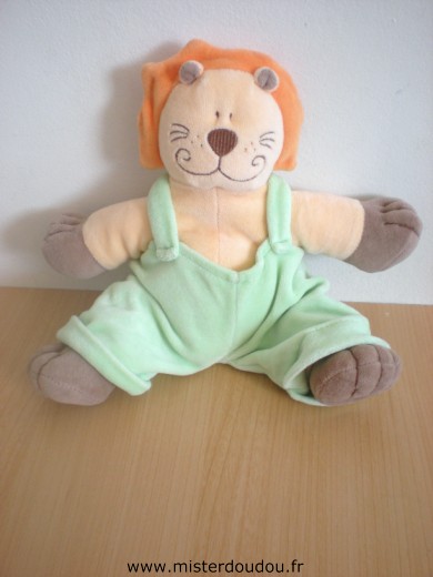 Doudou Lion 0 Jaune salopette verte 