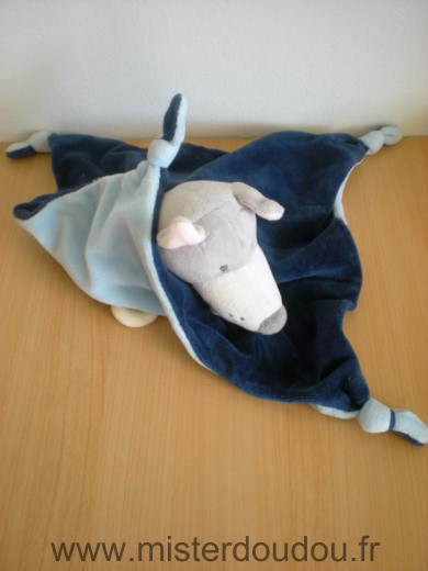 Doudou Loup Lilliputiens Loup mouton reversible bleu marine bleu clair 