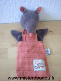 Doudou Loup Moulin roty Gris salopette orange la grande famille 
