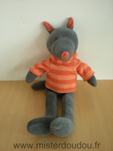 Doudou Loup Moulin roty Noir pull orange la grande famille 