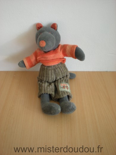 Doudou Loup Moulin roty Noir pull orange pentalon marron 