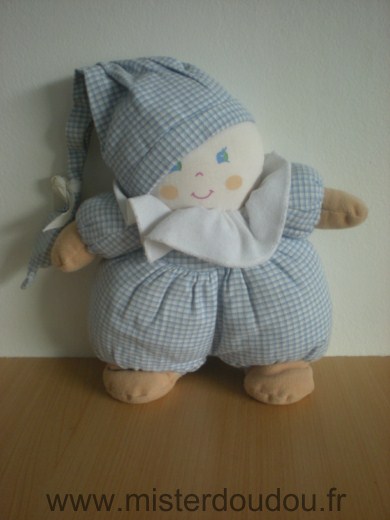 Doudou Lutin Ajena Vichy bleu col blanc 