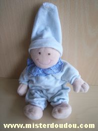 Doudou Lutin Babyclub Bleu col vichy bleu 