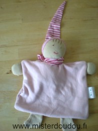 Doudou Lutin Bob ay Rose bonnet rayé rose rouge 