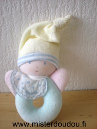 Doudou Lutin Corolle Bleu rose jaune 