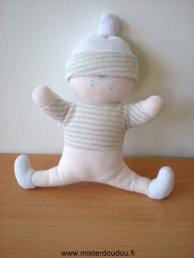 Doudou Lutin Corolle Rose blanc gris bonnet mauve 