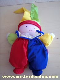 Doudou Lutin Corolle Rouge bleu jaune vert Mauvais état, prix mini pour dépanner
(colerette décousue, tete rose au lieu de blanc)